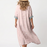 Dorit — Blush Pink Embroidered-Panel Relaxed Midi Dress with Pockets