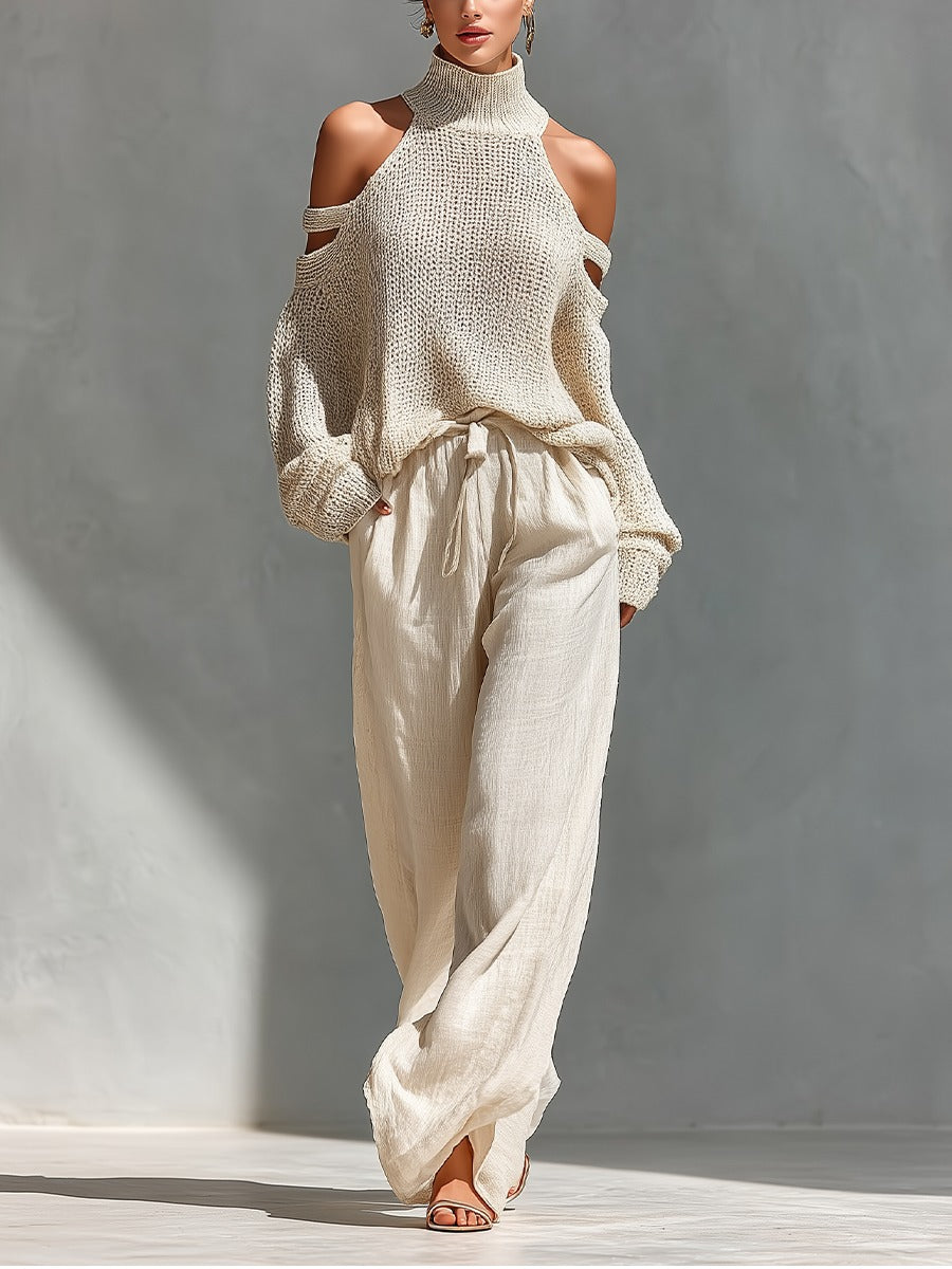 Aubrietta — Cold-Shoulder Top and Wide-Leg Trouser Set