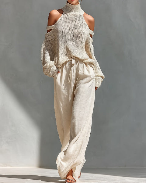 Aubrietta — Cold-Shoulder Top and Wide-Leg Trouser Set