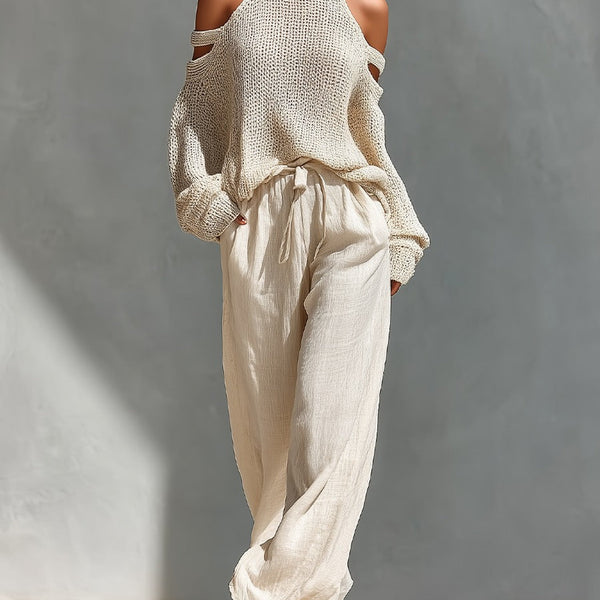 Aubrietta — Cold-Shoulder Top and Wide-Leg Trouser Set