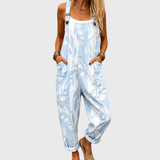 Wren — Pale Blue Leaf Print Overalls