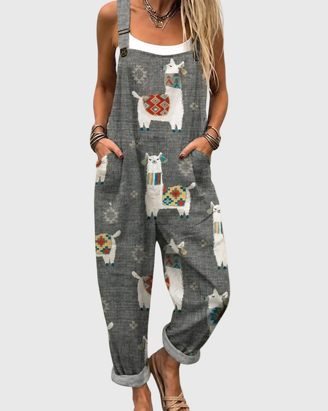 Georgie — Grey Llama Pattern Overalls