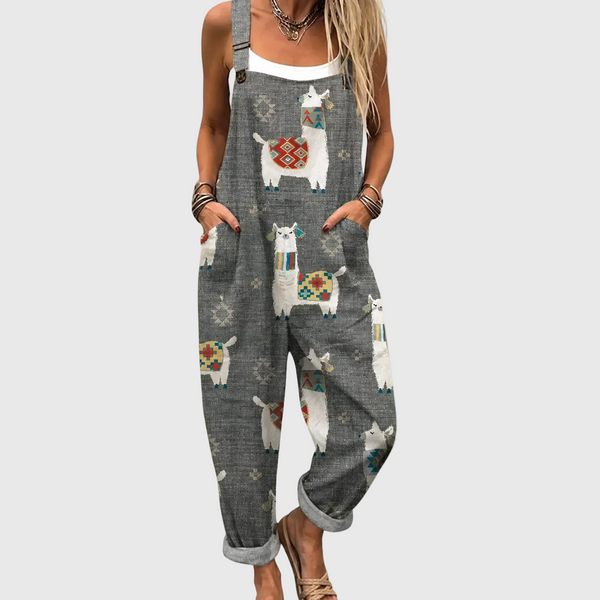 Georgie — Grey Llama Pattern Overalls