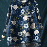 Kasia — Navy and White Bloom Print Button-Up Blouse