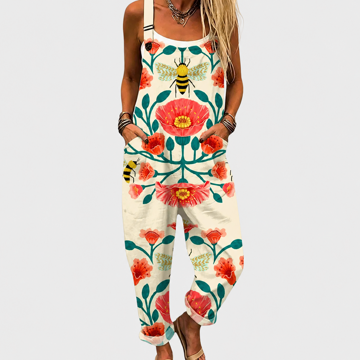 Quinn — Folk Floral Bee Overalls