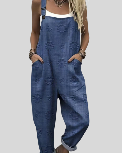 Laila — Denim Blue Textured Overalls