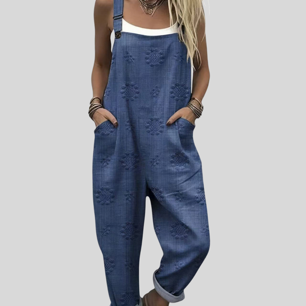 Laila — Denim Blue Textured Overalls