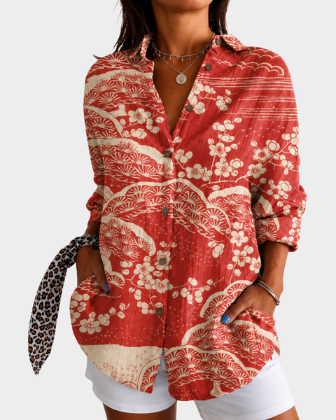 Ariane — Blusa Vermelha com Estampa Oriental