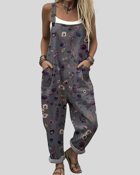 Latisha — Charcoal Ditsy Floral Overalls