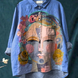 Malvina — Floral Crown Portrait Print Button-Up Blouse