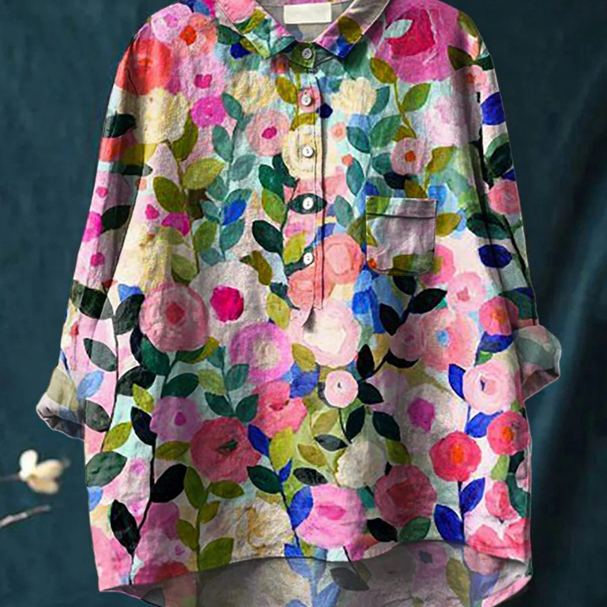 Dariela — Pink Garden Floral Print Button-Up Blouse