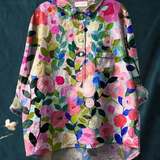 Dariela — Pink Garden Floral Print Button-Up Blouse
