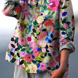 Dariela — Pink Garden Floral Print Button-Up Blouse