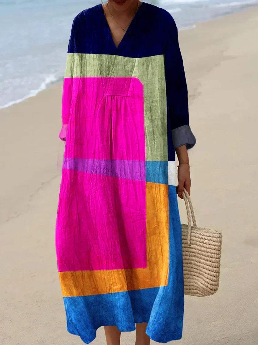 Maryse — Magenta Colour-Block Midi Dress
