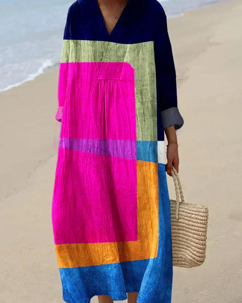 Maryse — Magenta Colour-Block Midi Dress