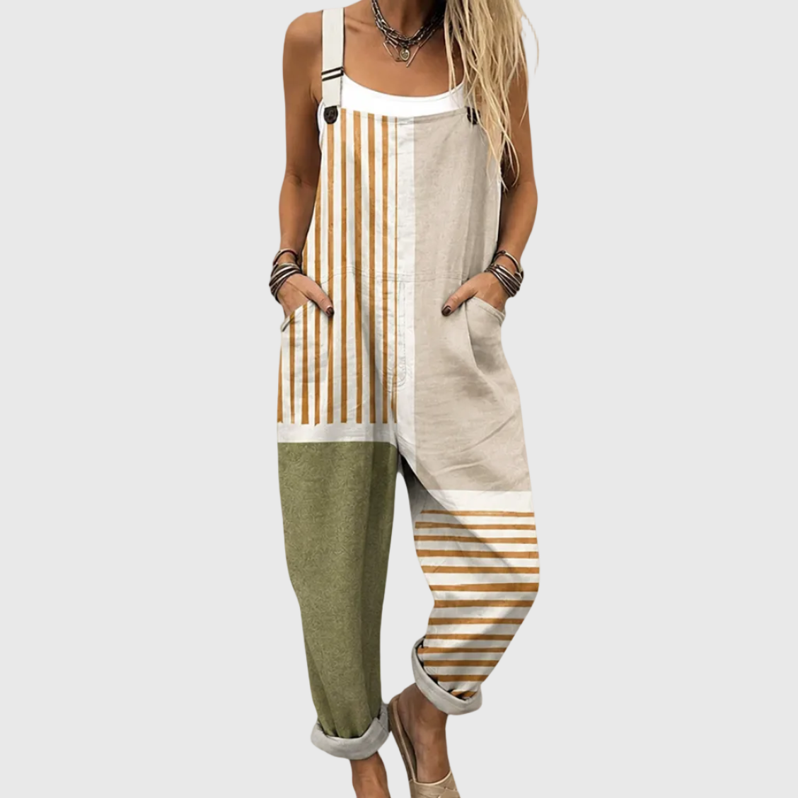 Gemma — Striped Colour Block Panel Overalls
