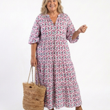 Leofrun — Lilac Chevron-Print Tiered Maxi Dress with Balloon Sleeves