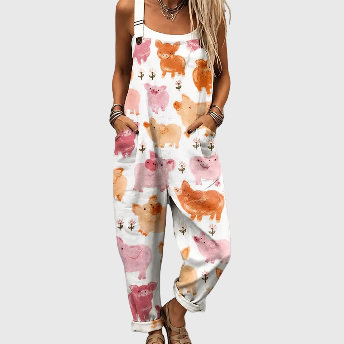 Ione — Piglet Print Overalls