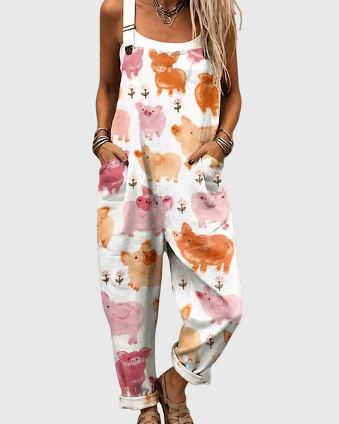 Ione — Piglet Print Overalls