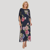 Anselma — Midnight Floral Maxi Dress with Cape Sleeves