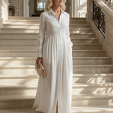 Alarice — Button-Front Pleated Shirt Maxi Dress