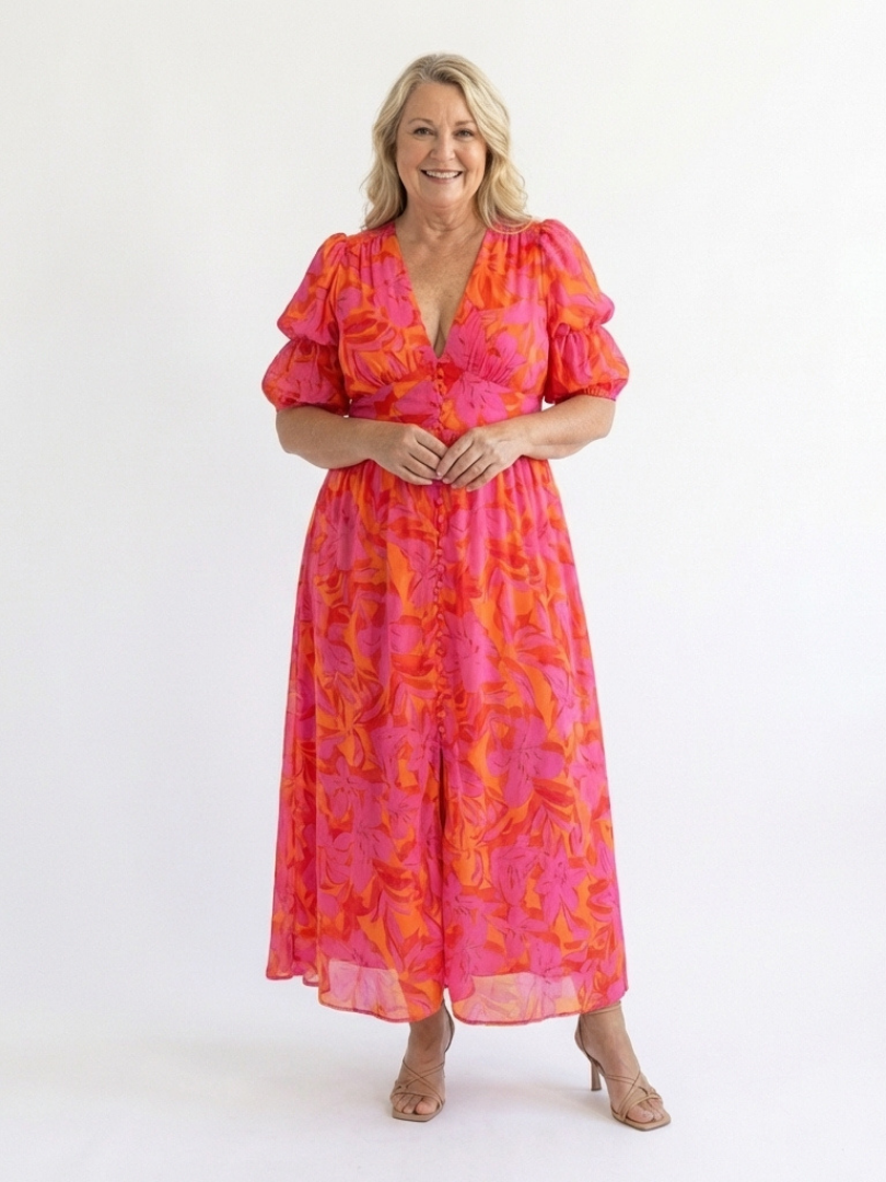 Francine — Floral Puff-Sleeve Midi Dress