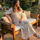 Halldis — Ivory Wildflower-Print Tiered Maxi Dress with Tassel Ties