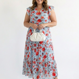 Kerttu — Floral V-Neck Tiered Midi Dress with Flutter Sleeves