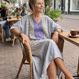 Bodil — Grey Contrast-Panel Relaxed Midi Dress with Embroidered Detail and Pockets