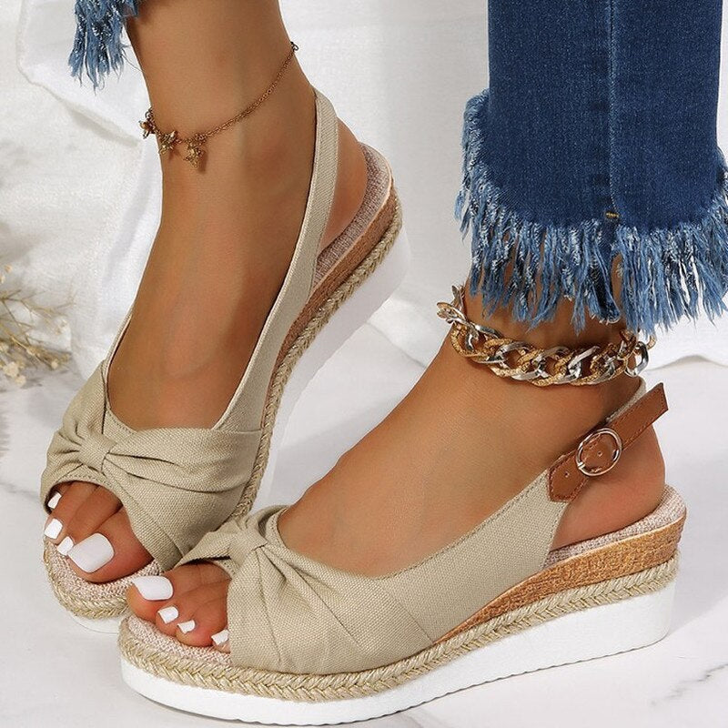 Giselle — Twisted-Front Slingback Wedge Sandals