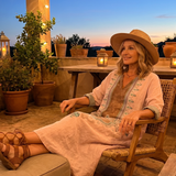 Dorit — Blush Pink Embroidered-Panel Relaxed Midi Dress with Pockets