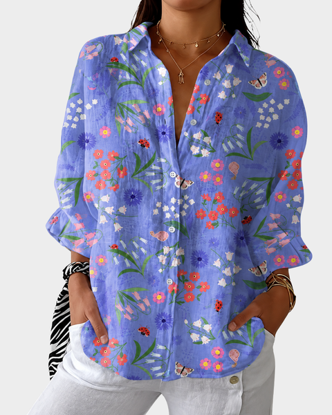 Iara — Blusa Azul Pervinca com Florzinhas