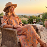 Athalie — Orange Paisley-Print Relaxed Midi Dress with Pockets and Notch Neck