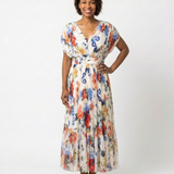 Radka — Multicolour Floral V-Neck Midi Dress with Flutter Sleeves