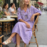 Rozalia — Lavender Floral-Embroidered Relaxed Midi Dress with Pockets