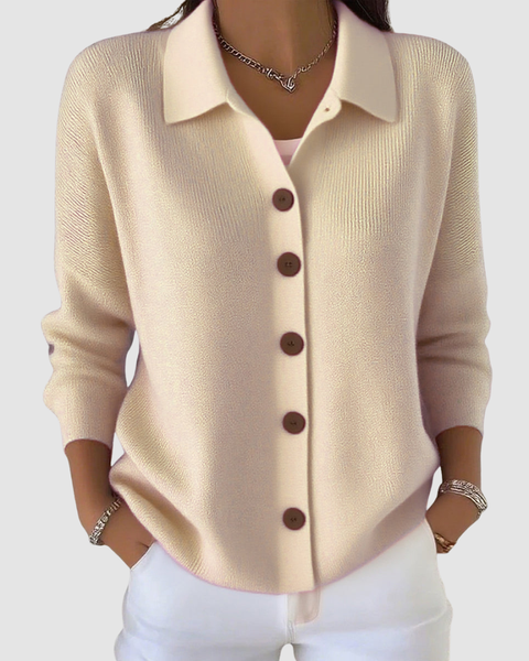 Riah — Button-Up Knit Cardigan (Apricot)