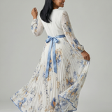 Christabel — Pleated Floral Wrap Dress with Contrast Waist