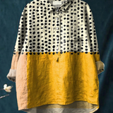 Pelagia — Yellow Dot Colour-Block Print Button-Up Blouse