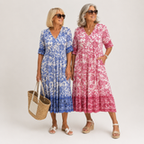 Belinda — Floral V-Neck Tiered Midi Dress