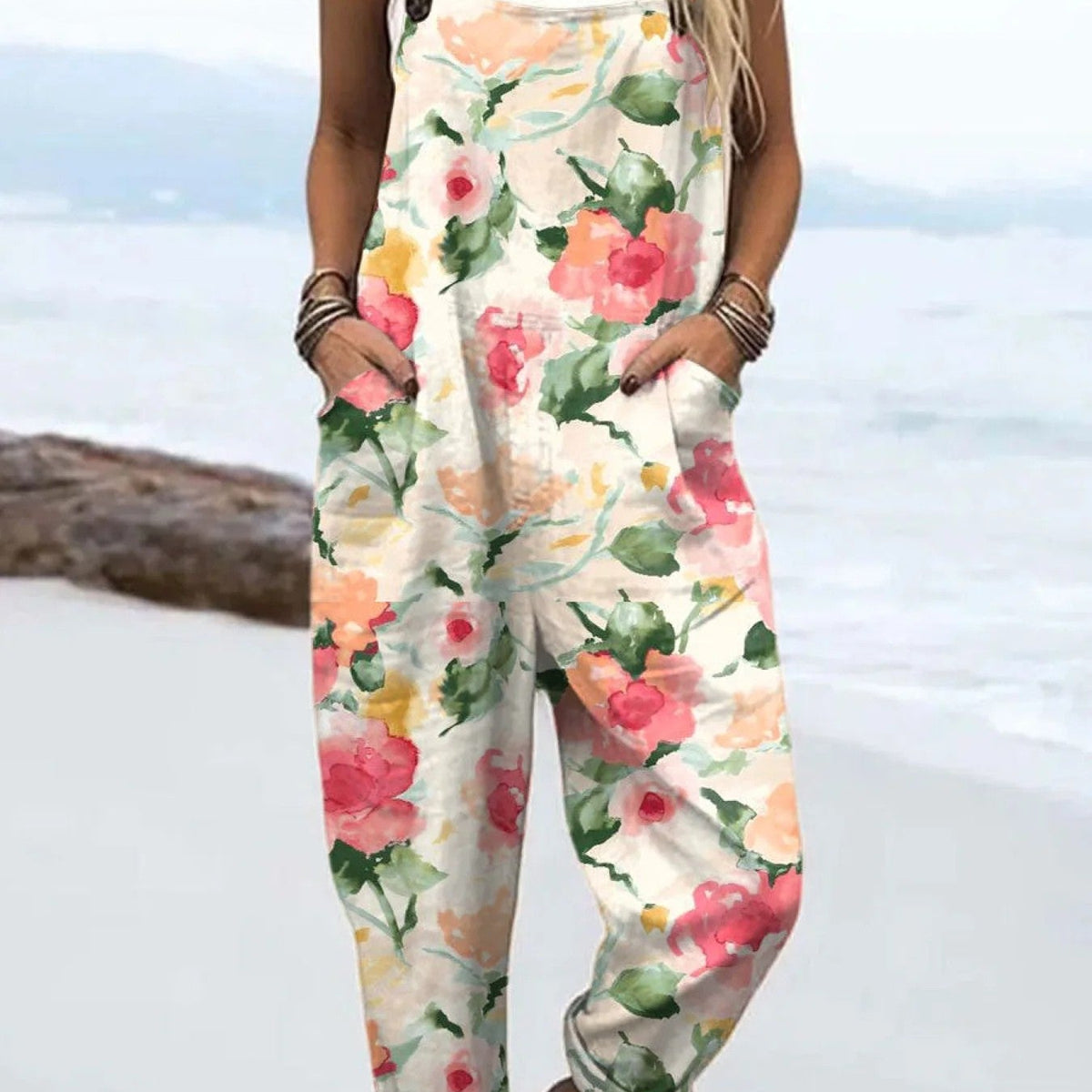 Melody — Pink Rose Floral Print Overalls