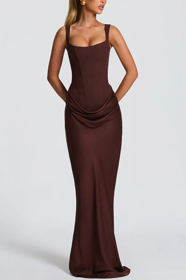 Leonor Square Neck Maxi Dress - Brown