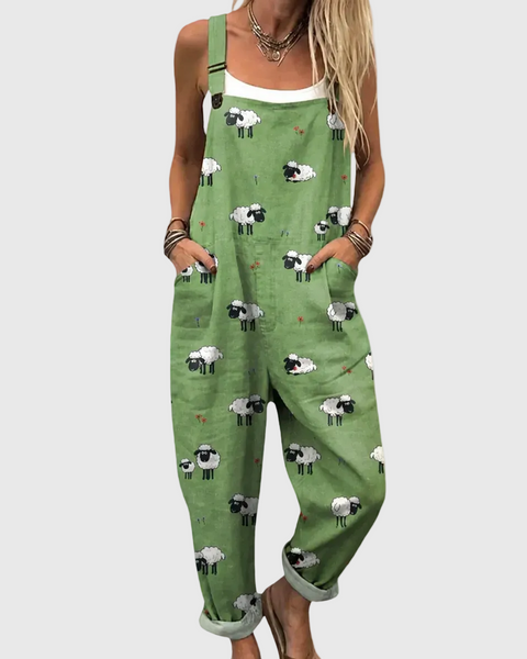 Hermione — Green Sheep Print Overalls