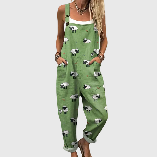 Hermione — Green Sheep Print Overalls