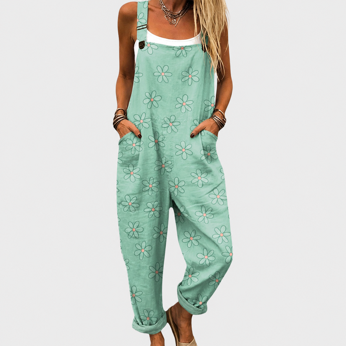 Matilda — Mint Green Floral Overalls