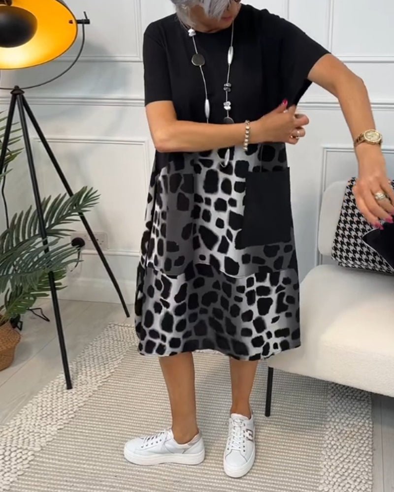 Sigrid — Colour-Block Leopard-Print Midi Dress with Pockets