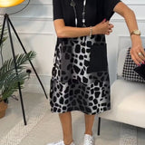 Sigrid — Colour-Block Leopard-Print Midi Dress with Pockets