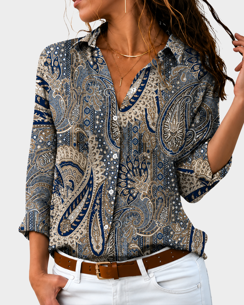 Tereza — Blusa Paisley Azul e Bege