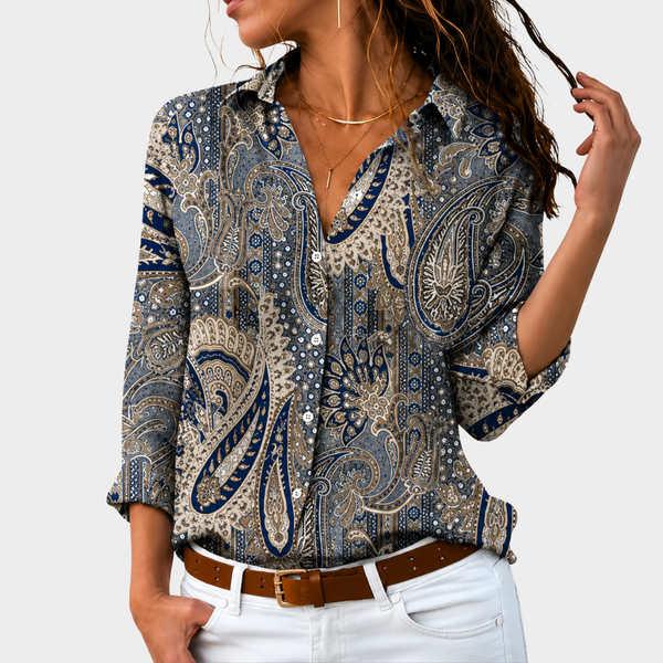 Tereza — Blusa Paisley Azul e Bege