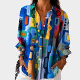 Larissa — Blusa Mosaico Abstrato Azul