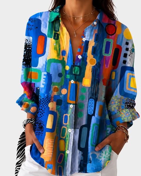 Larissa — Blusa Mosaico Abstrato Azul